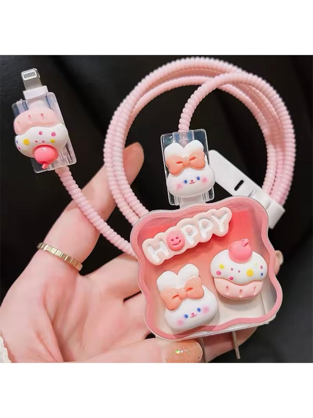 Cute Pink cake and Bunny iPhone CHarger Protector P14